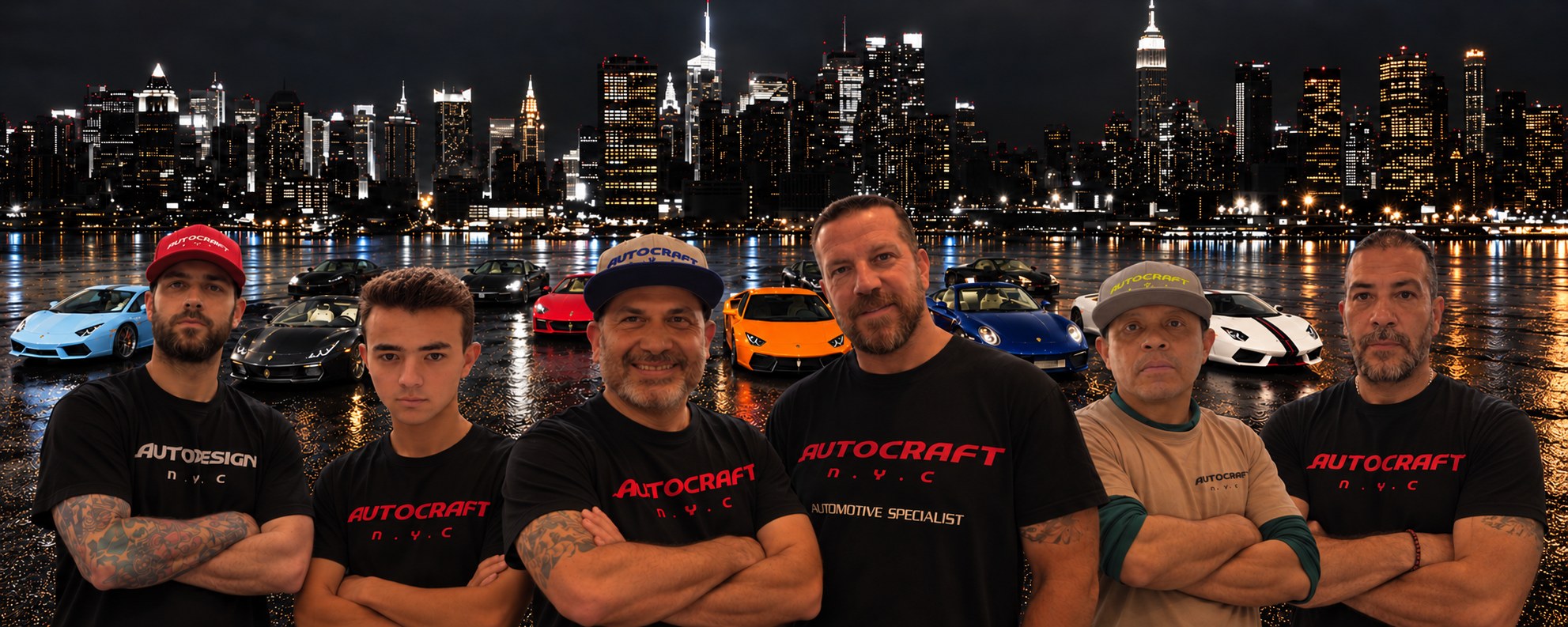 The AutoCraft NYC team in front of the Manhattan skyline